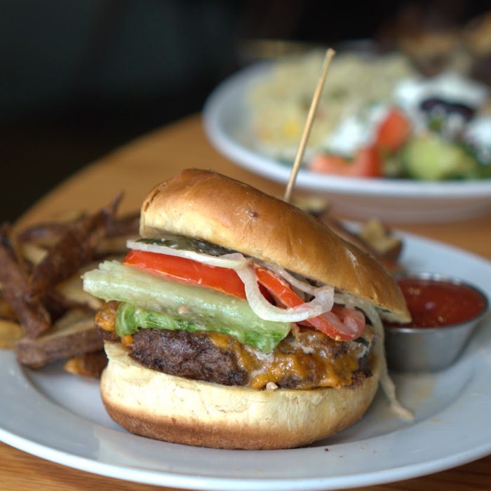 Mediterranean burger served at Johnny’s on Oak Restaurant Vancouver